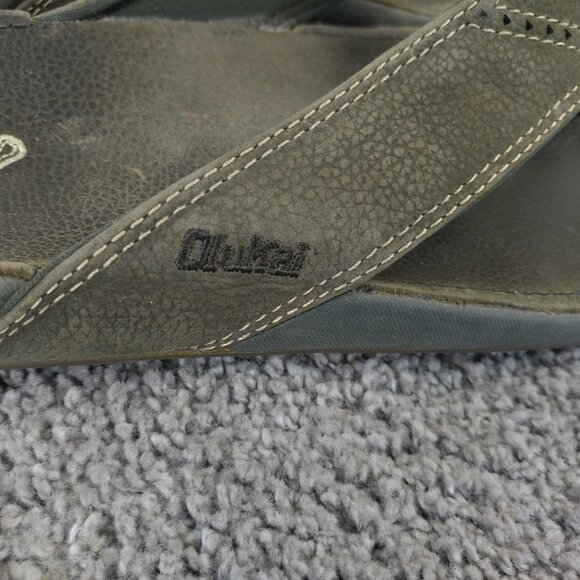 Olukai Nui Flip Flop Sandals Mens Size 10 Shoes Gray Leather Beach - Picture 6 of 9